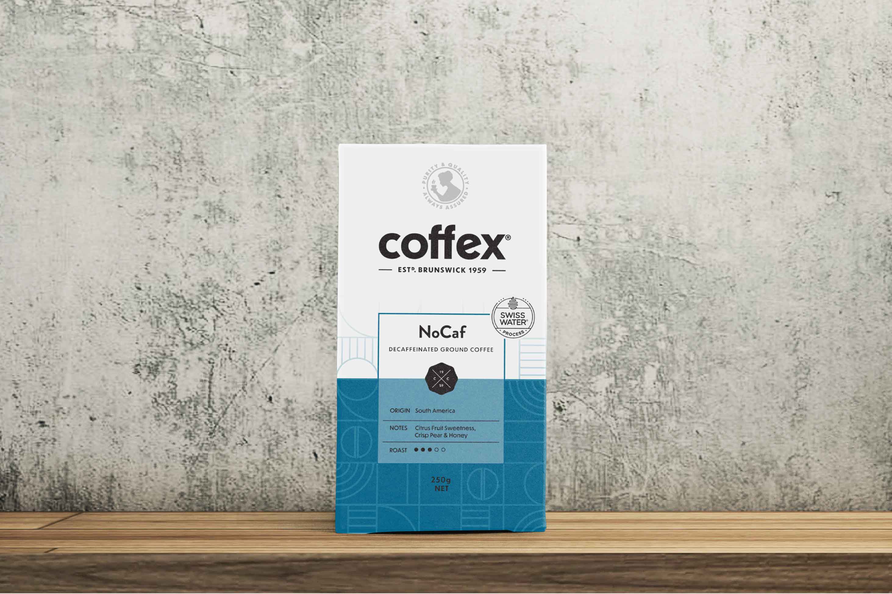 Coffex Classic Decaffeinated "No Caf" coffee, perfect for home decaf espresso, plunger, filter or stovetop moka pot.