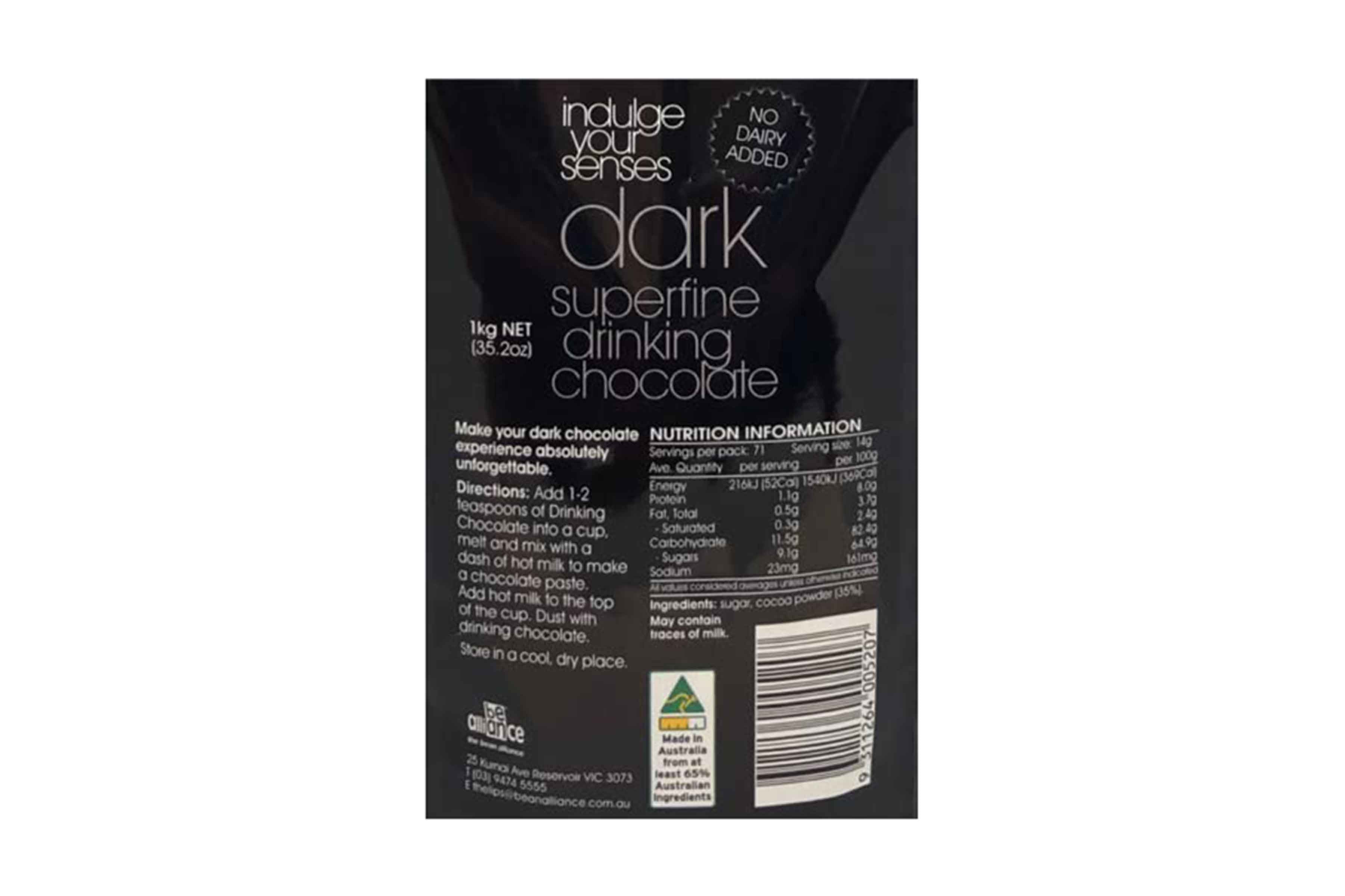 IYS Dark Chocolate 1kg Nutrition